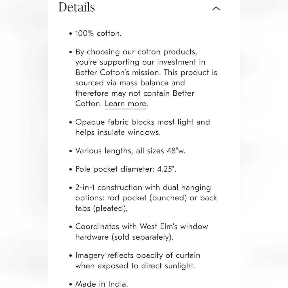 West Elm Cotton Velvet Curtain, Color Elm, Size 48×108 In, Retail $169.00US